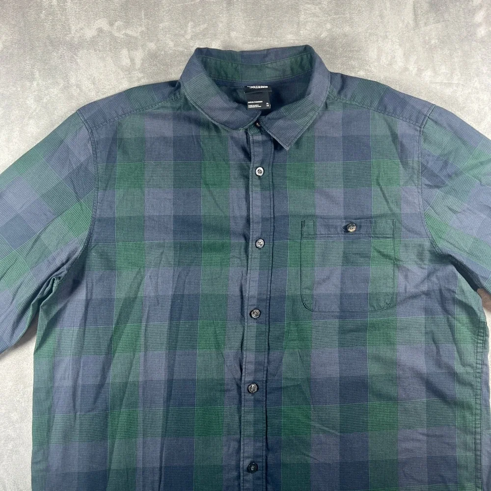 The North Face Flannel Shirt Mens XL Green Blue Plaid Long Sleeve Button Up